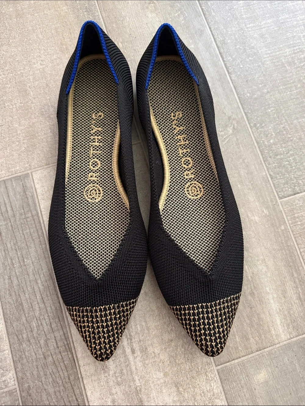 Rothy's Black Knit Pointed-Toe Flats with Houndstooth Toe Accent - Picture 3 of 7
